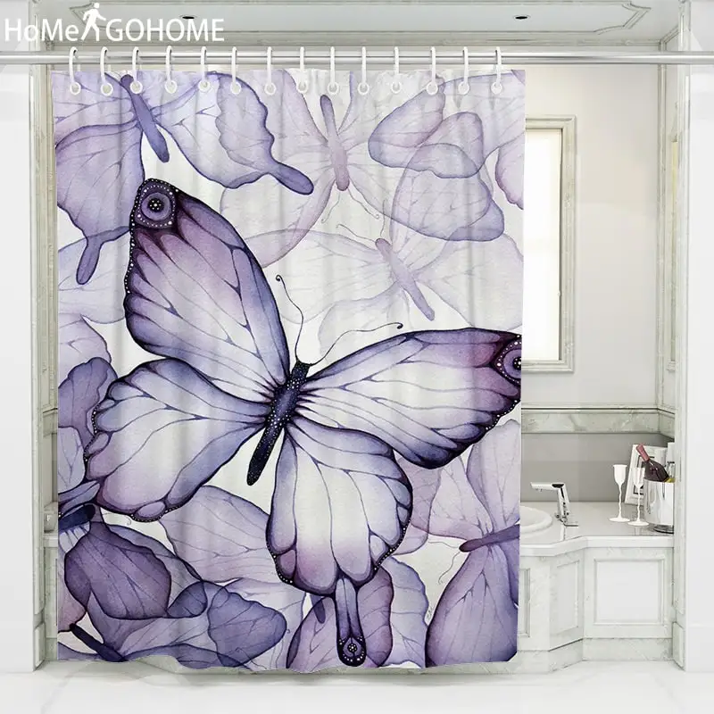 Фиолетовая бабочка занавеска для душа s полиэстер водонепроницаемая ванной