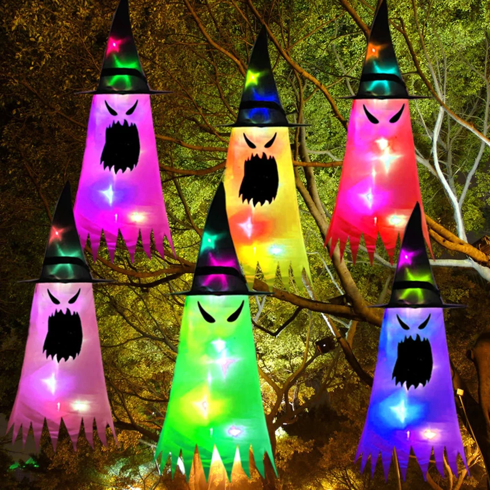 

Halloween Led Lighted Witch Hats String Battery Operated Festival Decor For Garden Glowing Ghost Shining Caps Supplies