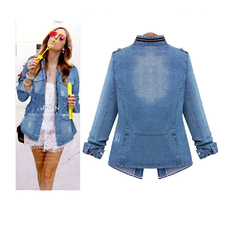 

Skinny Denim Jacket Women Coats Solid Casual Blue Jackets Pocket Without Hat 2020 New Autumn Fashion Sexy Female Clothes