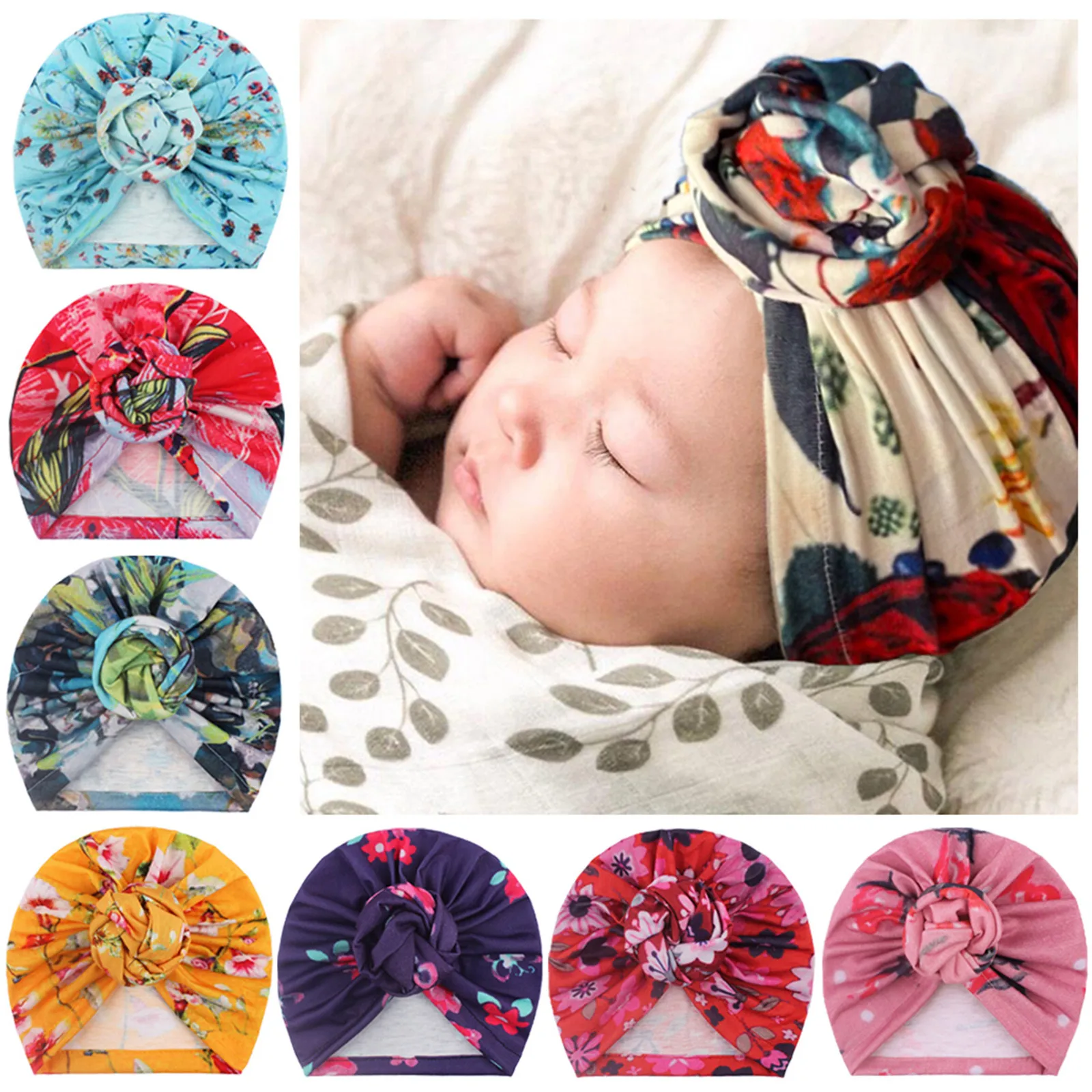 

Fashion Soft Toddler Kids Baby Headbands Boys Girls Floral Knotted Hat Beanie Headwear Accessories Turban Head Band HairBand 4*