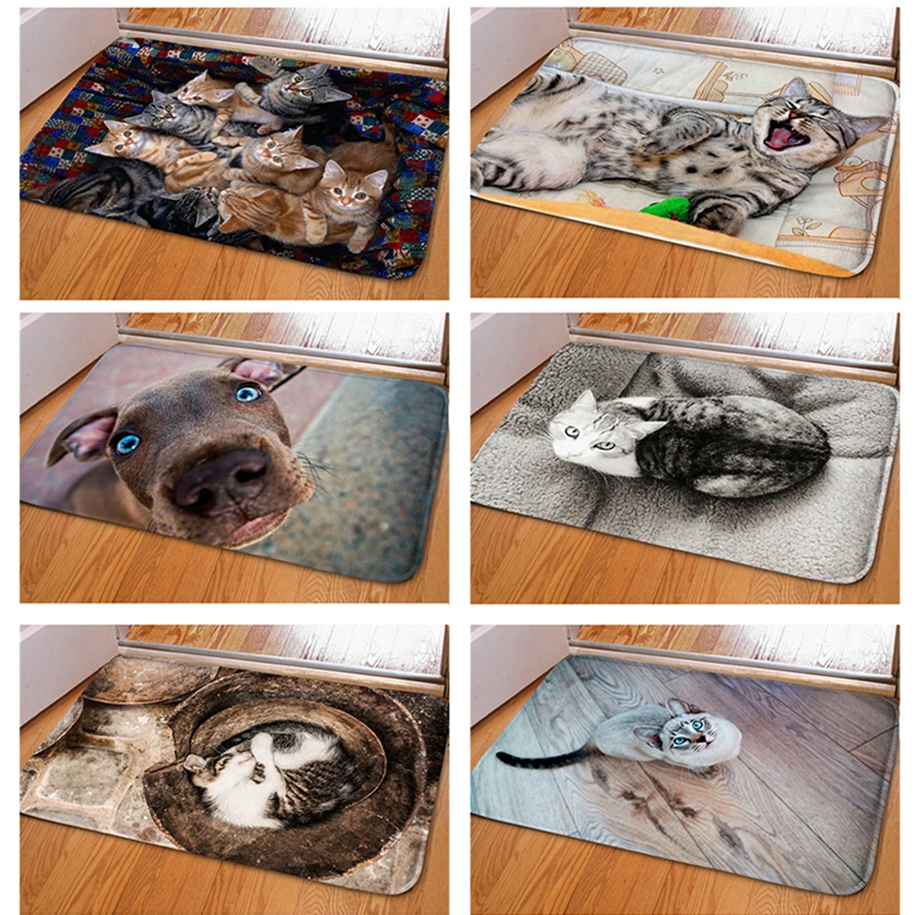 

Vintage Entrance Mat Waterproof Cute Cat Puppy Floor Mats Bedroom Carpet Anti-Slip Kitchen Toilet Doormat Home Decor Furry Mat