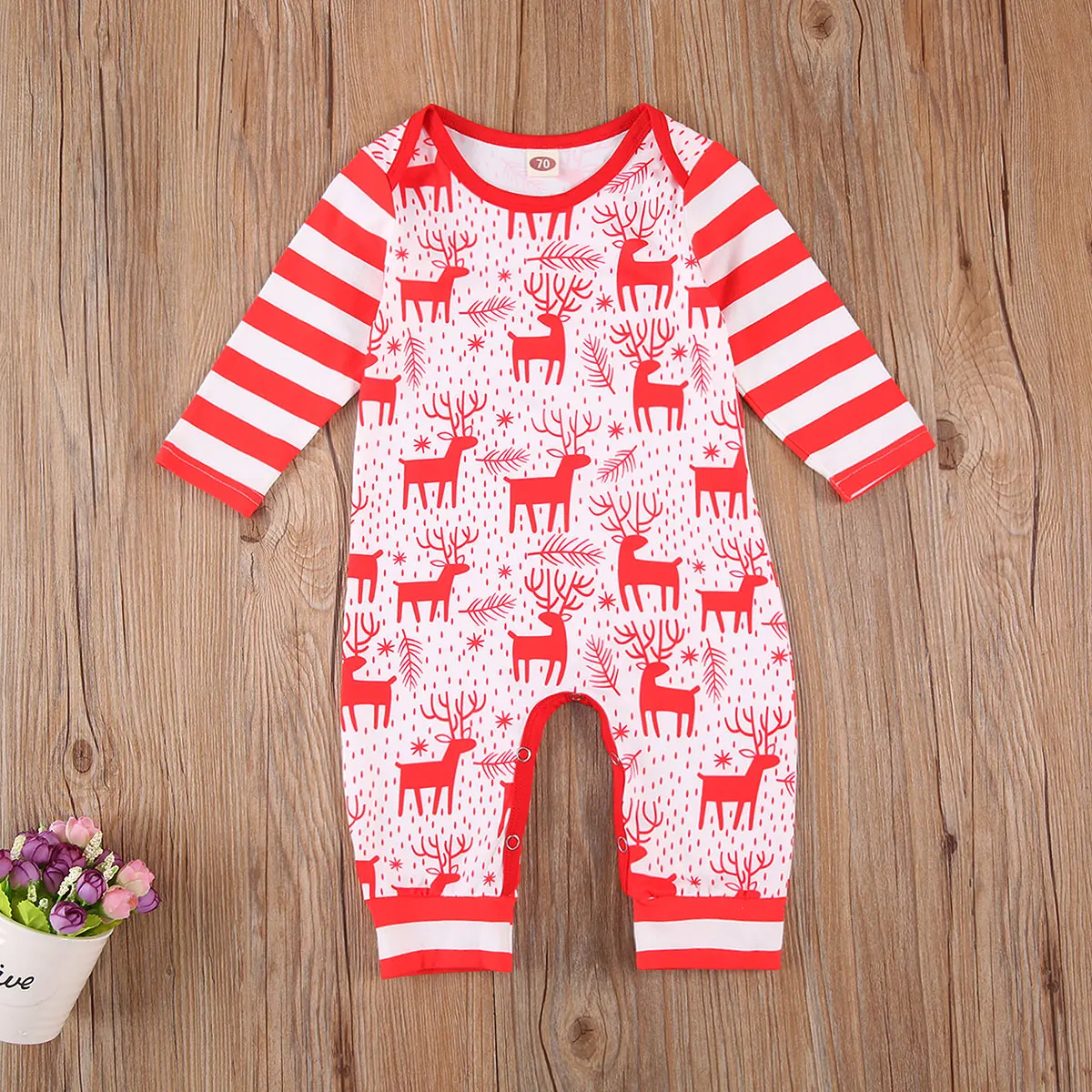 Детский Рождественский комбинезон с принтом оленей длинными рукавами и круглым