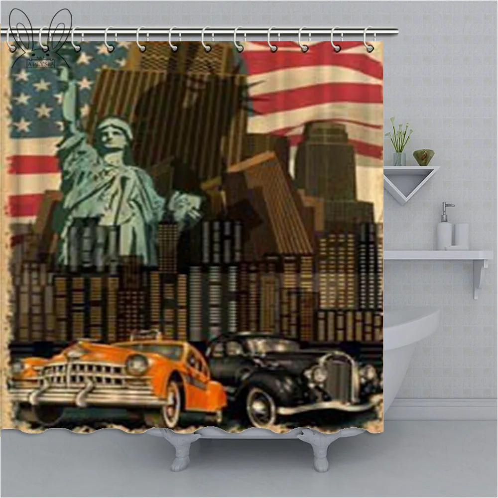 New York Vintage Bathroom Curtain Waterproof polyester Fabric Bath Shower For Printing Sets | Дом и сад
