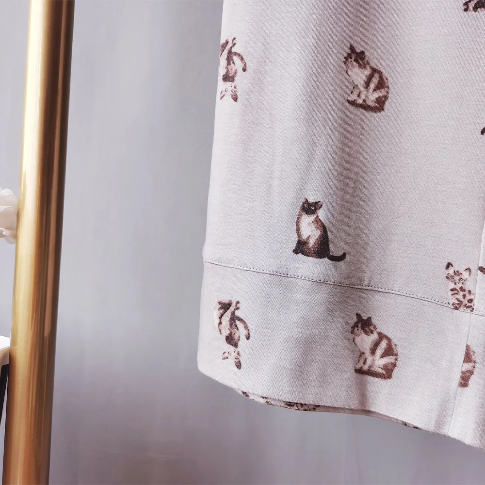 

Fashion Modal Cartoon Pajamas Set Simple Cute Long Sleeve Button Cardigan Pants Ladies Gatos Home Wear Ensemble Pyjama Femme