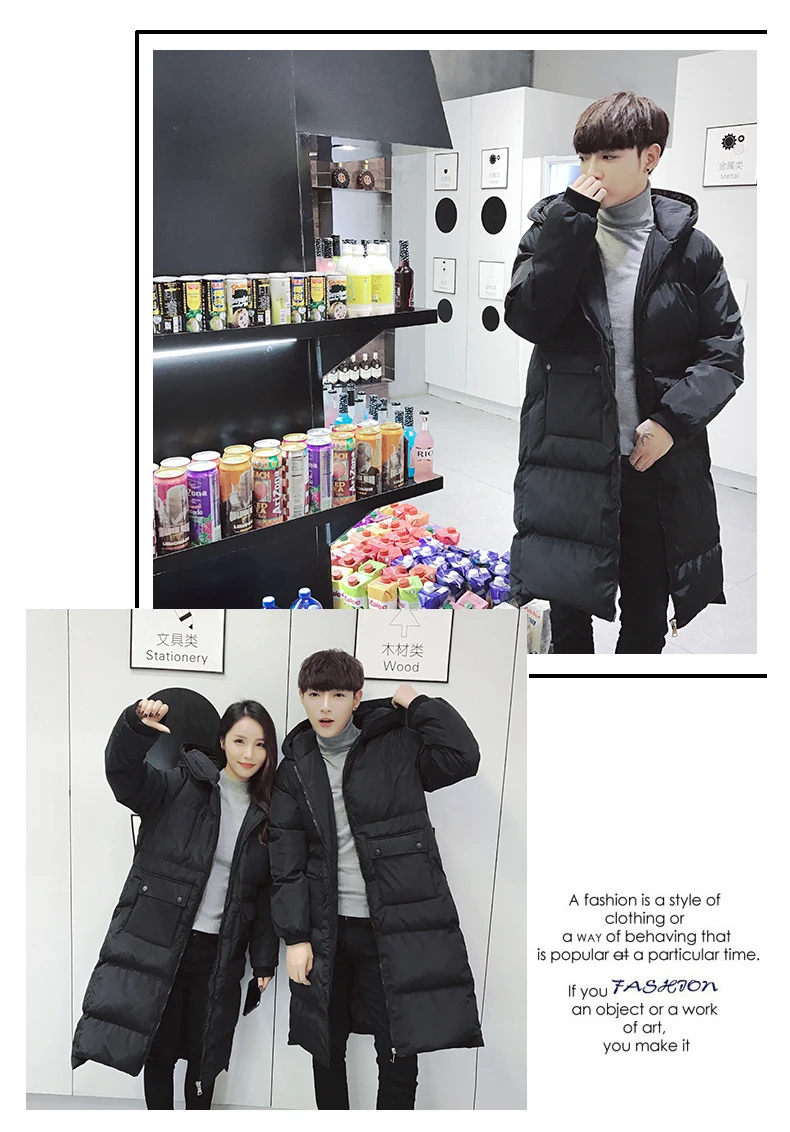 Couples Korean Slim men and women models over knee thickening long down jacket coat cotton men's cotton jacket winter Parkas