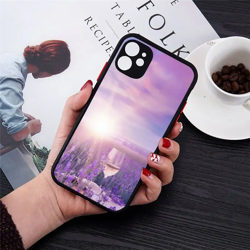

Lavender purple flower pattern Phone Cases Matte Transparent for iPhone 7 8 11 12 s mini pro X XS XR MAX Plus cover funda shell