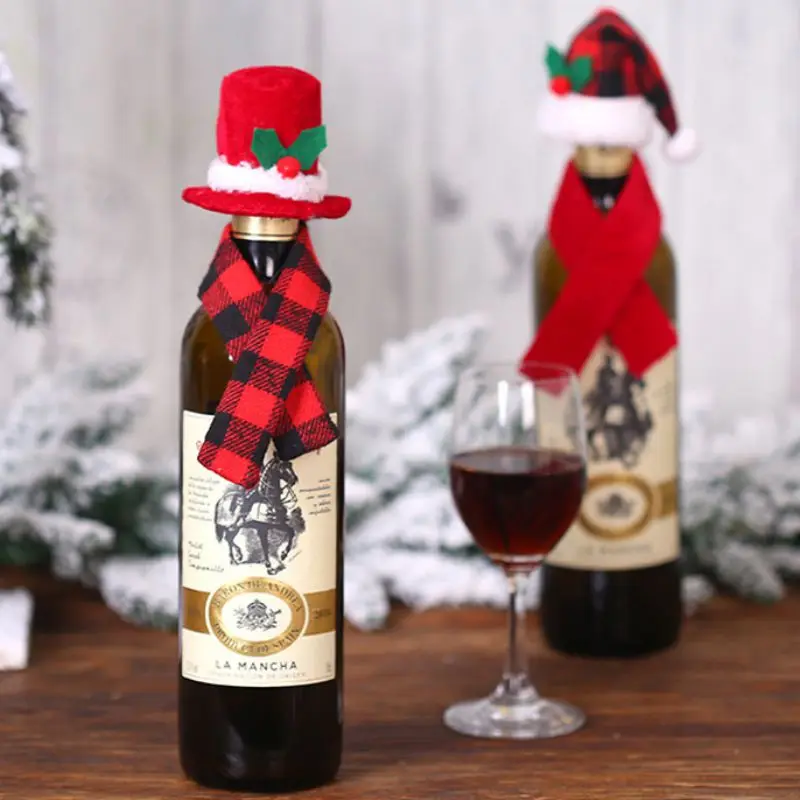 Рождество крышка бутылки вина шарф и шляпа фестиваль украшения для нового года