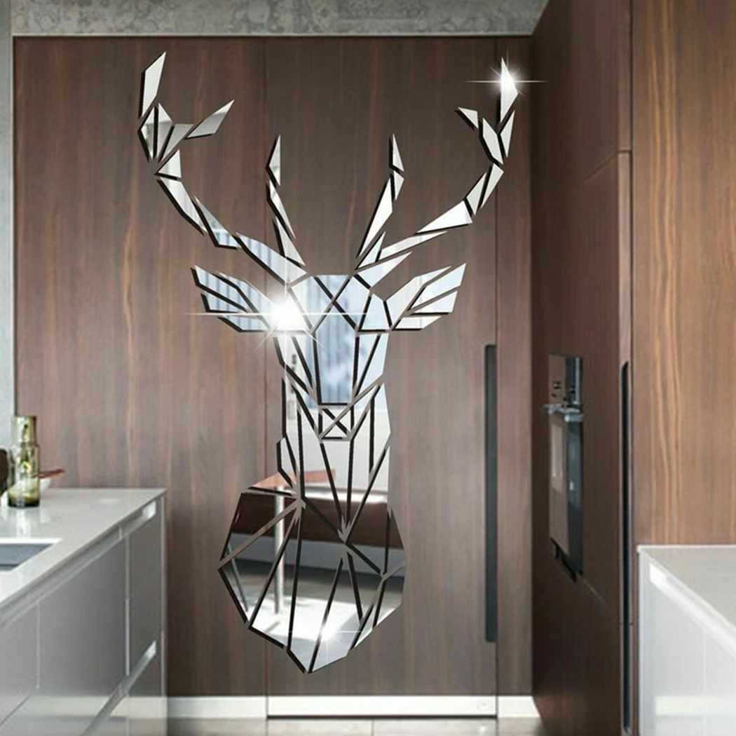 

Wall Stickers Mirror Stickers Creative 3D Big Deer Animal DIY Art Acrylic For Living Room Decor Home Decoration