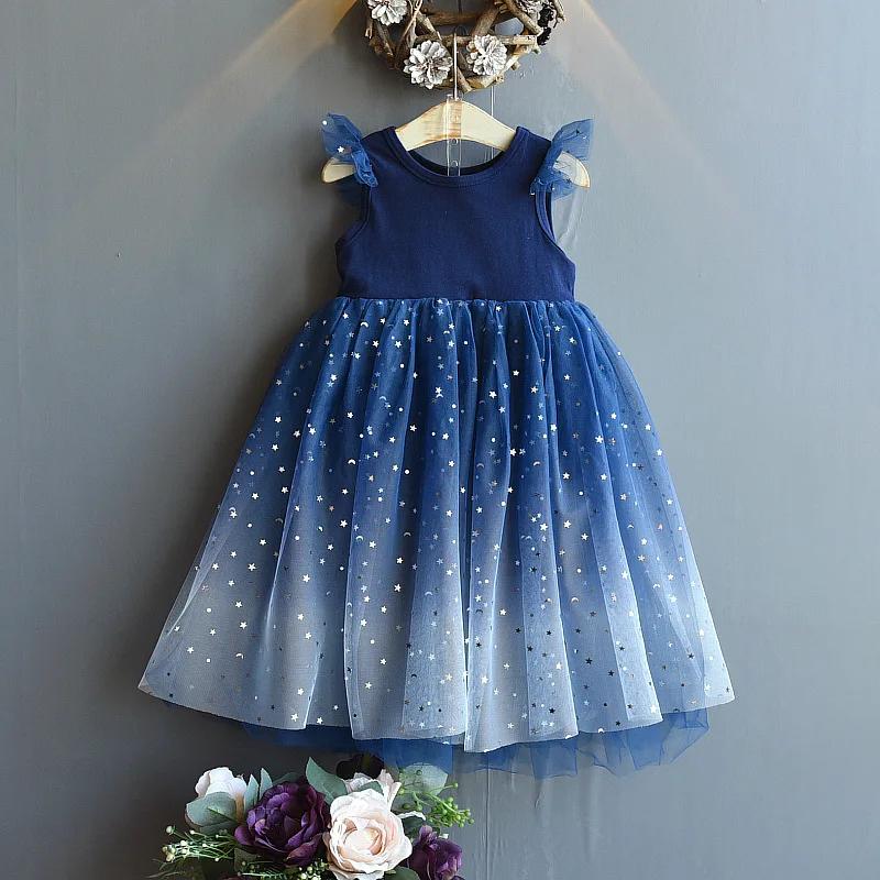 

Girls' summer dress new 2021 foreign style dress little girl star princess skirt poncho children's skirt