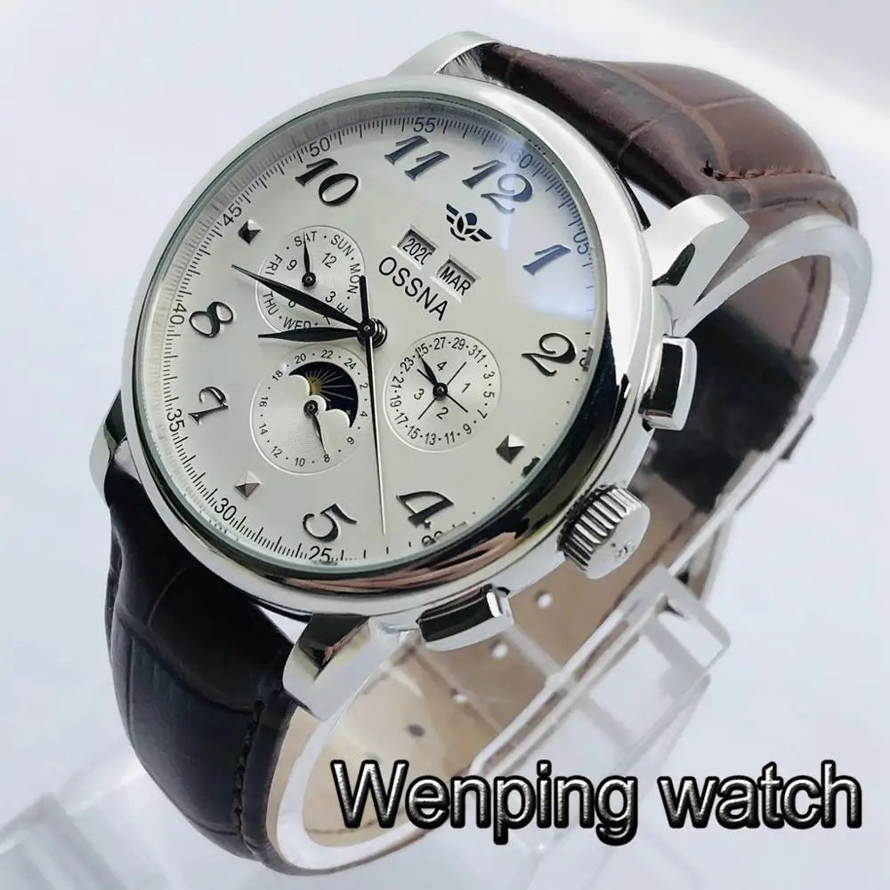 Мужские автоматические часы OSSNA повседневные механические серебристого цвета с