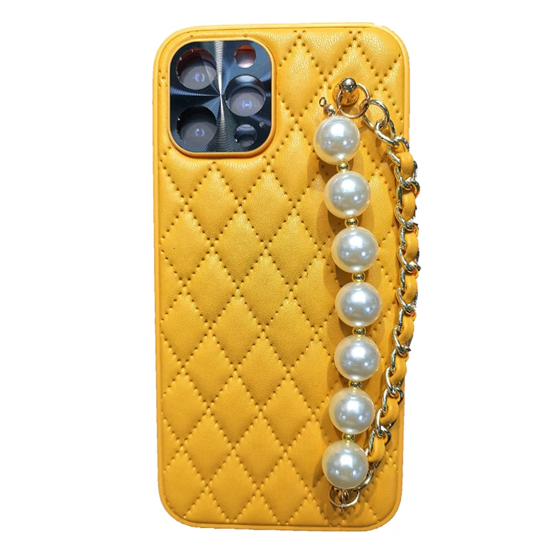

Luxury Lambskin Leather Pearl Bracelet phone Case For iphone 12 11 Pro mini X XR XS MAX 7p 8 Plus SE 2020 Wrist Strap Cover