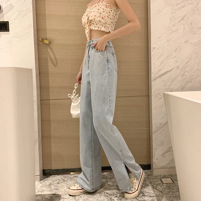 Женские джинсы с завышенной талией синие Мешковатые Свободные модные брюки из