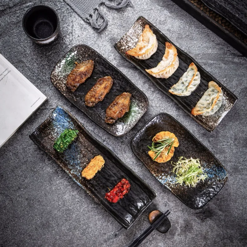 

Japanese Retro Ceramic Dinner Plate Creative Rectangular Sushi Saury Flat Dishes For Serving Cake Dessert Tray Kitchen Tableware