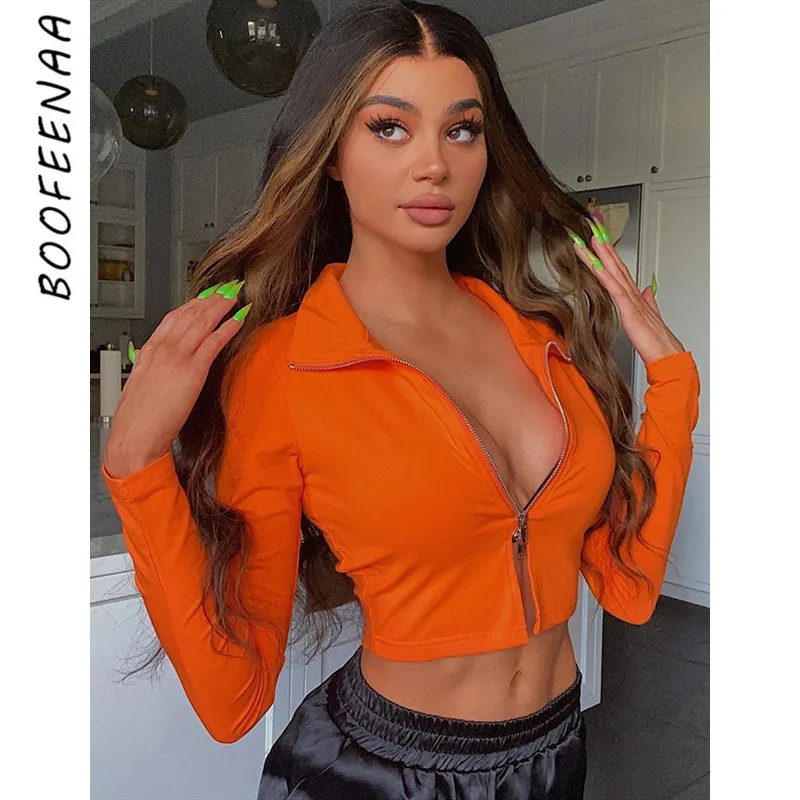 BOOFEENAA рубашка на молнии с длинным рукавом женская уличная мода неоновый
