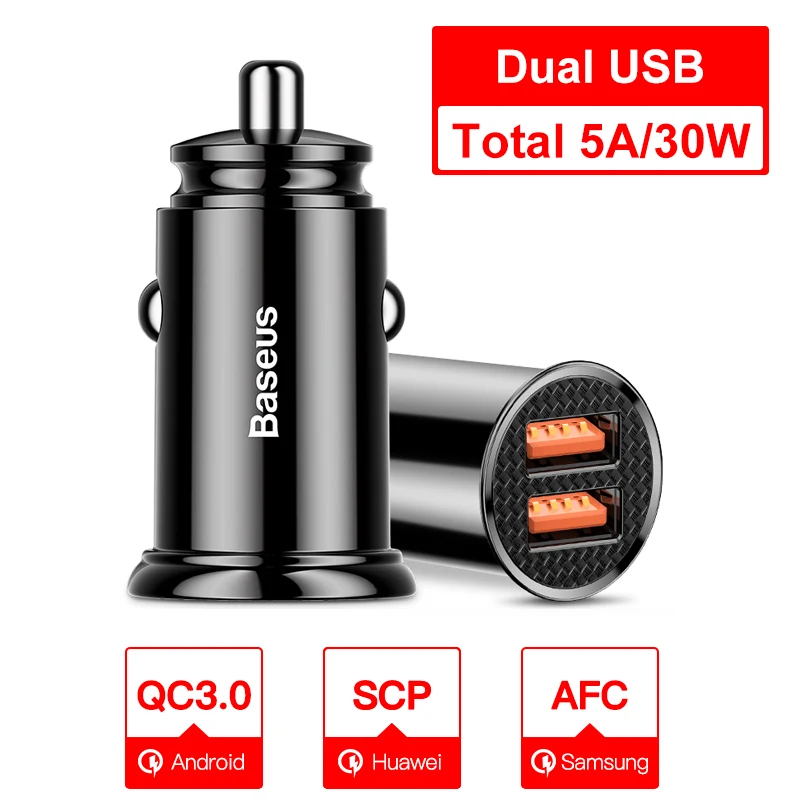 Baseus Mini USB Автомобильное зарядное устройство для мобильного телефона планшета gps 3.1A быстрое зарядное устройство автомобильное зарядное устройство двойной USB автомобильный адаптер зарядного устройства для телефона в автомобиле - Тип штекера: BLACK DUAL USB