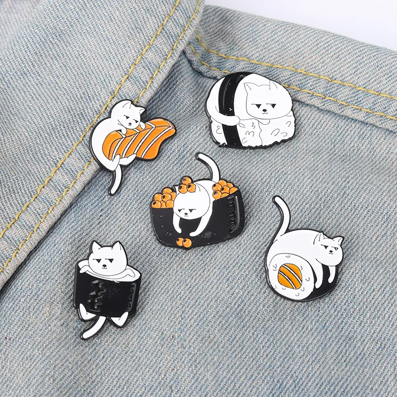 Creative Trendy Cartoon Sushi Cat Oil Drop Lapel Brooch Badges Pin Denim Bag Gift Men Women Fashion Jewelry Clothes Decoration | Украшения