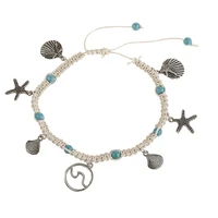 new beach bracelet jewelry bohemian hemp rope shell starfish tassel pendant adjustable bracelet beaded chain bracelet