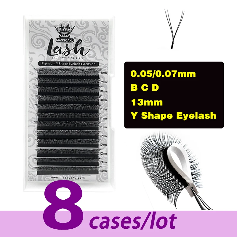 8 Cases/Lot World Beauty Supplier Y Type Eyelashes With Eyelash Vendor Customized Boxes Hot Selling Y Eyelash Extension Lashes