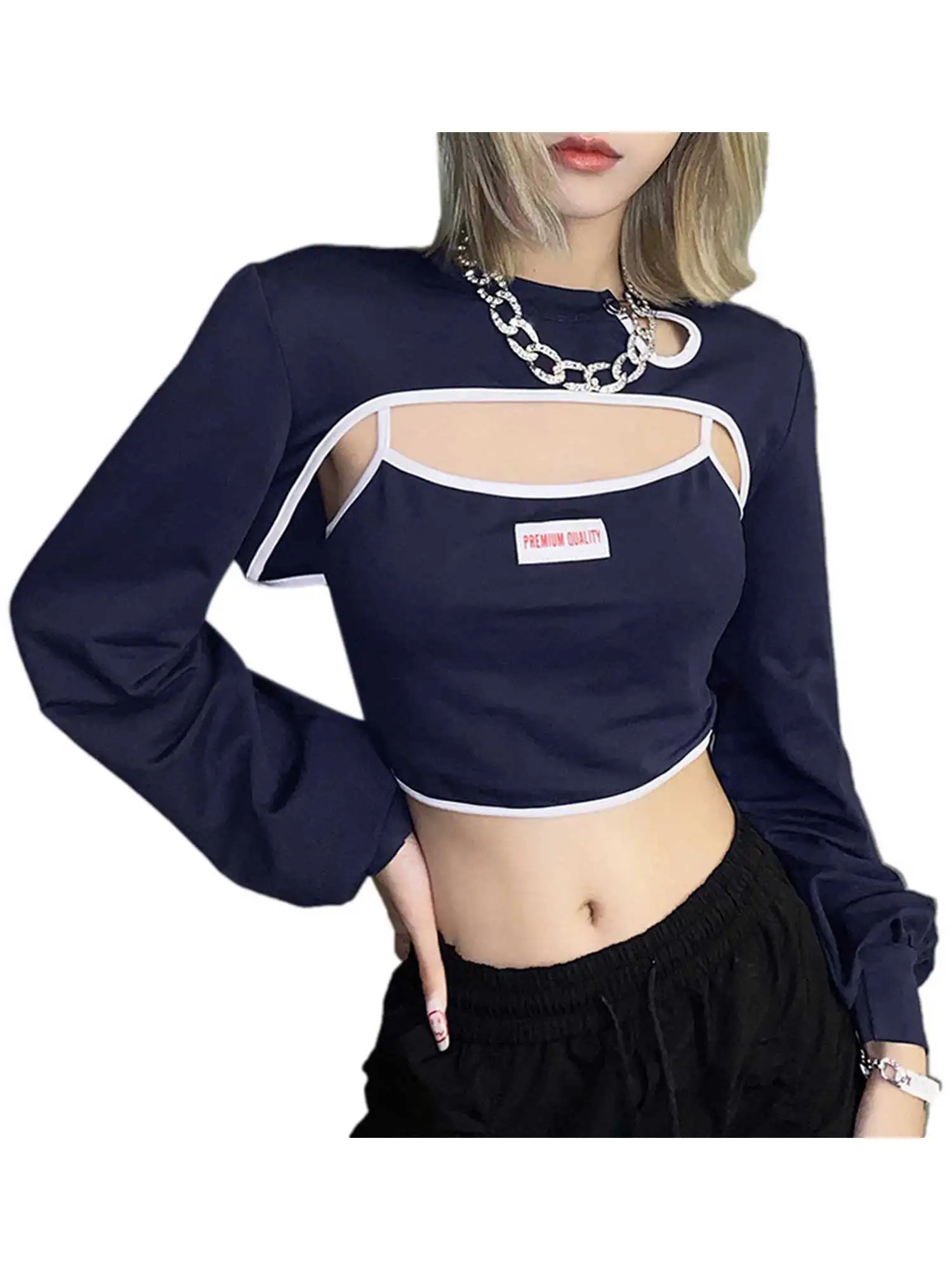 

Female Suit Set Letter Patterns U-Neck Vest Round Neck Long Sleeve Outerwear for Summer Fall