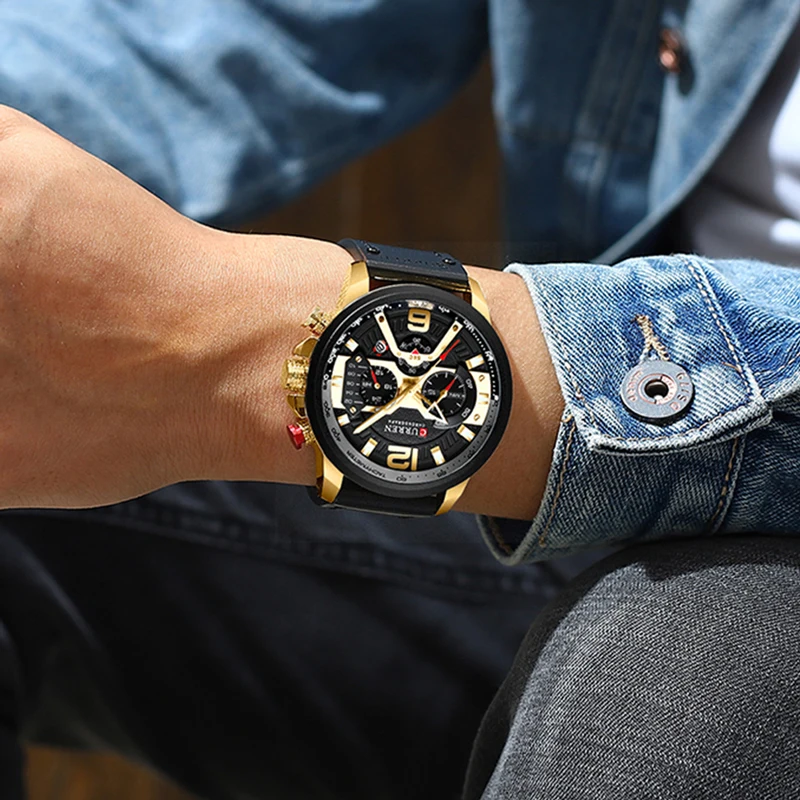 

CURREN повседневные спортивные часы для мужчин синий топ бренд класса люкс Военная кожа Хронограф наручные часы Мужские часы Мода 8329