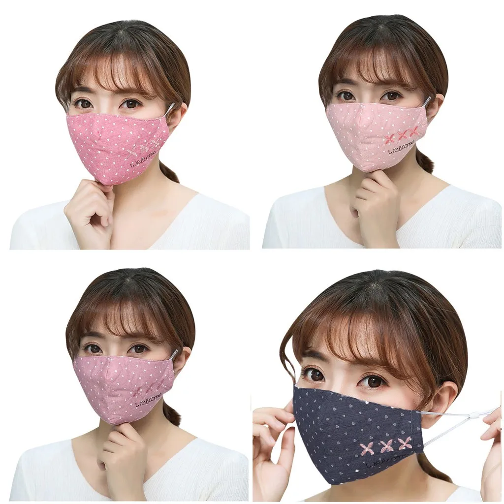 

4pcs Adult Cotton Mask Letter Print Mouth Face Mask Anti PM2.5 Dust Female Mouth Mask Reuseable Mask Face Cover Mascarilla