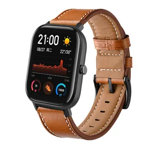 Ремешок из натуральной кожи для Huami Amazfit Bip Lite gts 2 mini, ремешок для часов Amazfit Stratos Pace GTR 47 мм Bip S