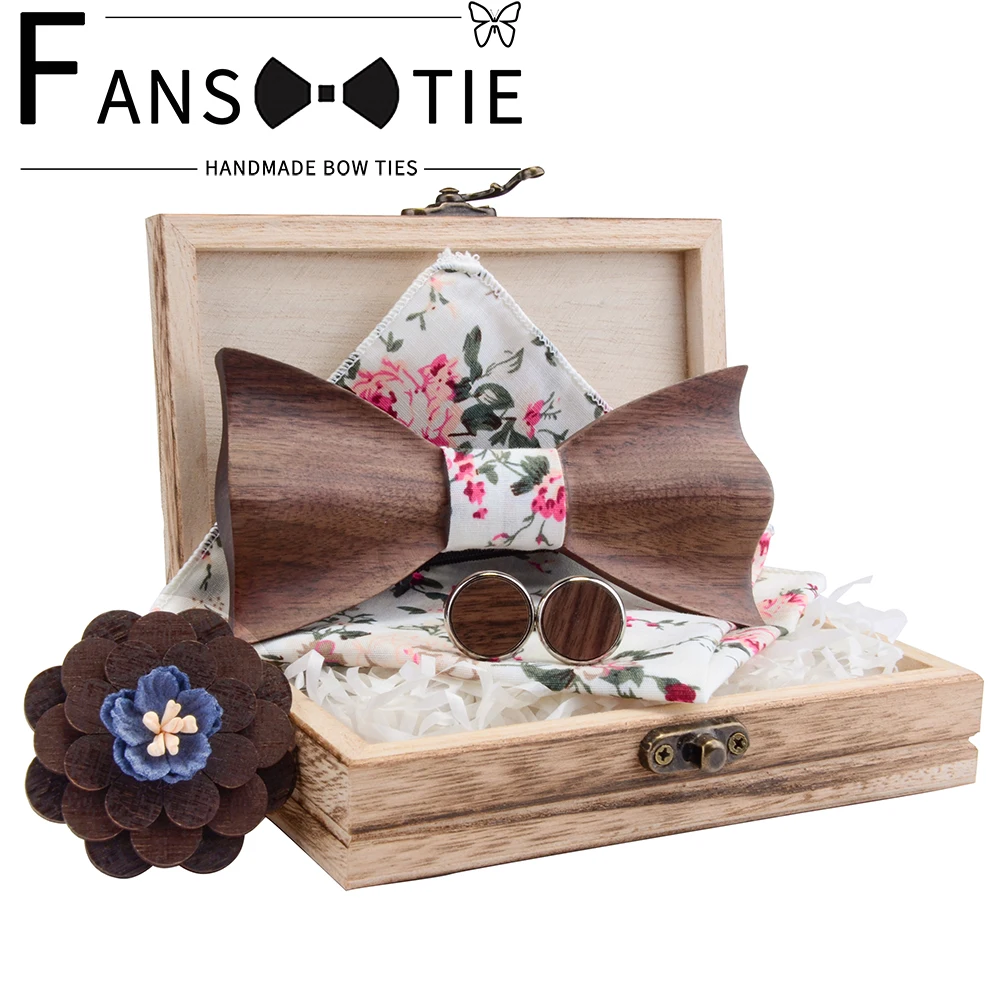 Новый 3D деревянный галстук бабочка Печать Хлопок Карманный квадратный запонки