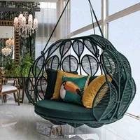 Outdoor Handwoven Hanging Rattan Swing Chair-Aluminium frame romantic Luxury garden belt rope haning basket chair outdoor daybed
