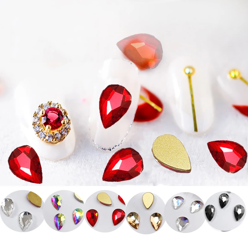 10 шт./пакет Стекло Стразы для ногтей с плоской задней частью позолоченный Большой