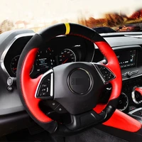 diy motion paragraph genuine leather hand stitched car steering wheel cover for chevrolet camaro 2016 2018 car accessories