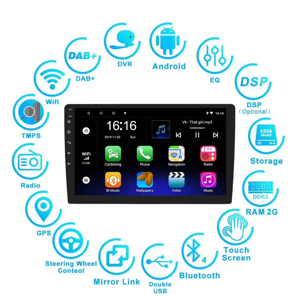 9" 10.1'' Android 10 Single Din Car Radio MP5 Player Stereo Video Universal Mirror Link GPS Navigation FM Head unit Quad Core |