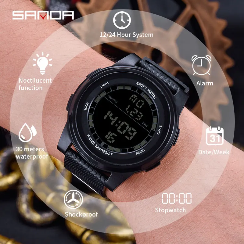 

Часы наручные BASID Мужские Цифровые, спортивные водонепроницаемые брендовые Роскошные армейские, в стиле милитари, подарок на Рождество