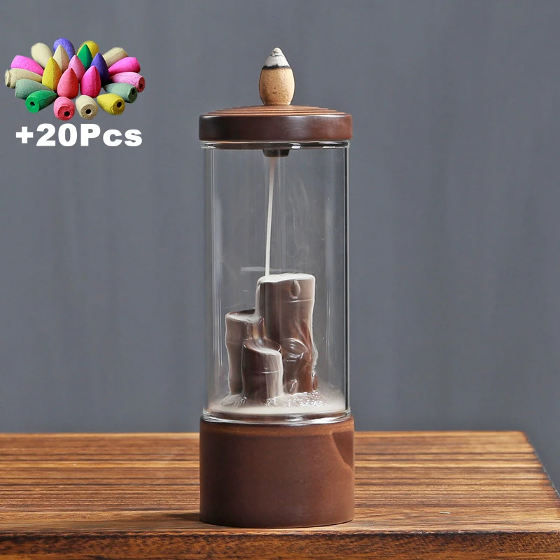 XP51 and 20 Incense 20 шт. благовония конусы стекло лобовое стекло ветрозащитный обратный ладан горелка DIY украшения дома счастливые украшения Мини Пейзаж - Цвет: XP51 and 20 Incense