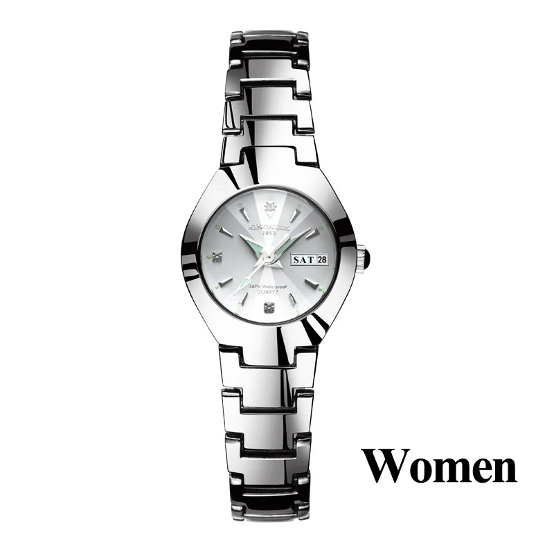 Women Silver White Часы для влюбленных Роскошные Кварцевые наручные часы для мужчин и женщин Hodinky Dual Calender Week steel Saat Reloj Mujer Hombre парные часы - Цвет: Women Silver White
