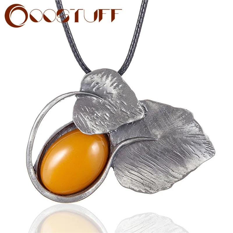 Женское винтажное ожерелье с бусинами длинное подвеской в виде листьев черная