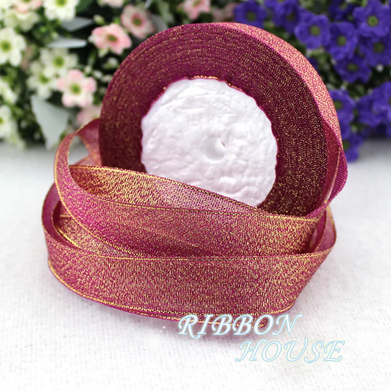 (25 yards/roll) 1'' (25mm) Wine Red Metallic Glitter Ribbon Colorful gift package ribbons wholesale