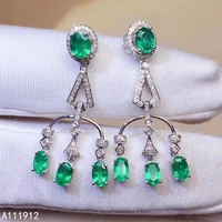kjjeaxcmy fine jewelry natural emerald 925 sterling silver women gemstone earrings support test noble