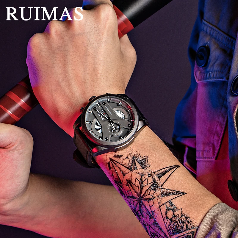 

RUIMAS Korean student men's waterproof sports belt watch personality trend fashion stone multifunctional British watch