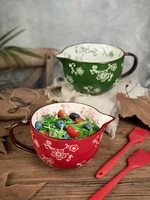 cherry handle ceramic egg beater bowl milkshake stir bowl sharp spout household bake salad noodle bowl