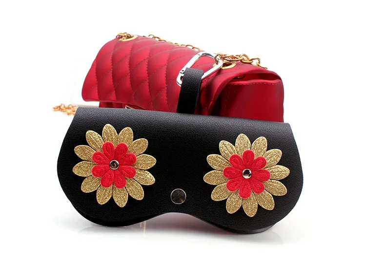 Милый чехол с цветами для солнцезащитных очков Чехол из искусственной кожи зажим