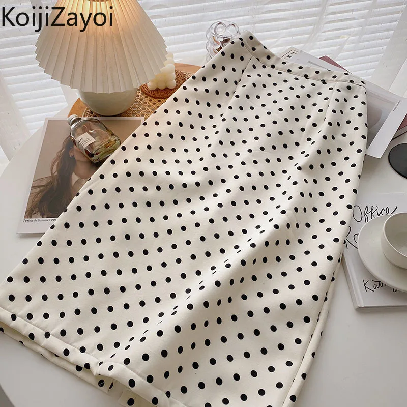 

Koijizayoi Women Vintage Polka Dot Long Skirt High Waist Sweet Office Lady Fall Winter Skirts A Line Korean Faldas Dropshipping