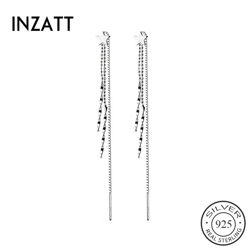 INZATT Настоящее серебро 925 проба звезда длинная ниспадающая Кисточка Серьги для модных женщин Свадебная вечеринка милые ювелирные изделия аксессуары