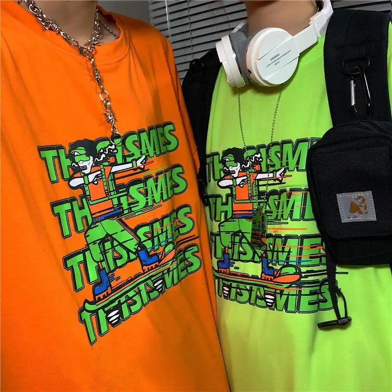 

Summer Hip Hop Vintage T Shirt Men Oversized Ins Spoof Skateboard Phantom Letter Harajuku Print Short Sleeve Graphic T Shirts