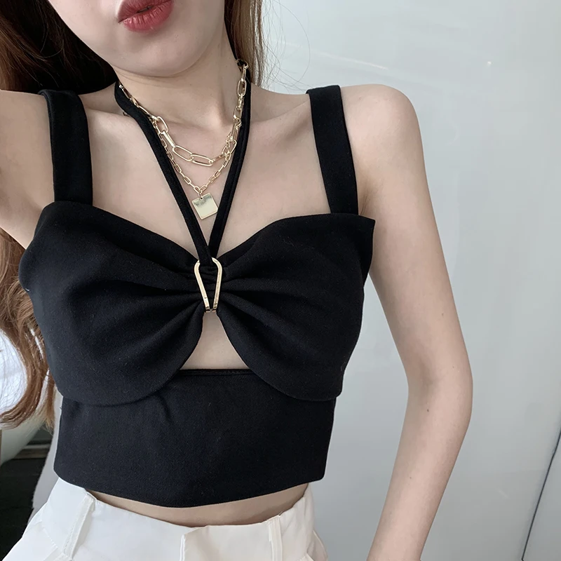 

GALCAUR Sexy Vest For Women Square Collar Sleeveless Hollow Out Minimalist Knitted Solid Vests Female New Clothing 2021 Fashion