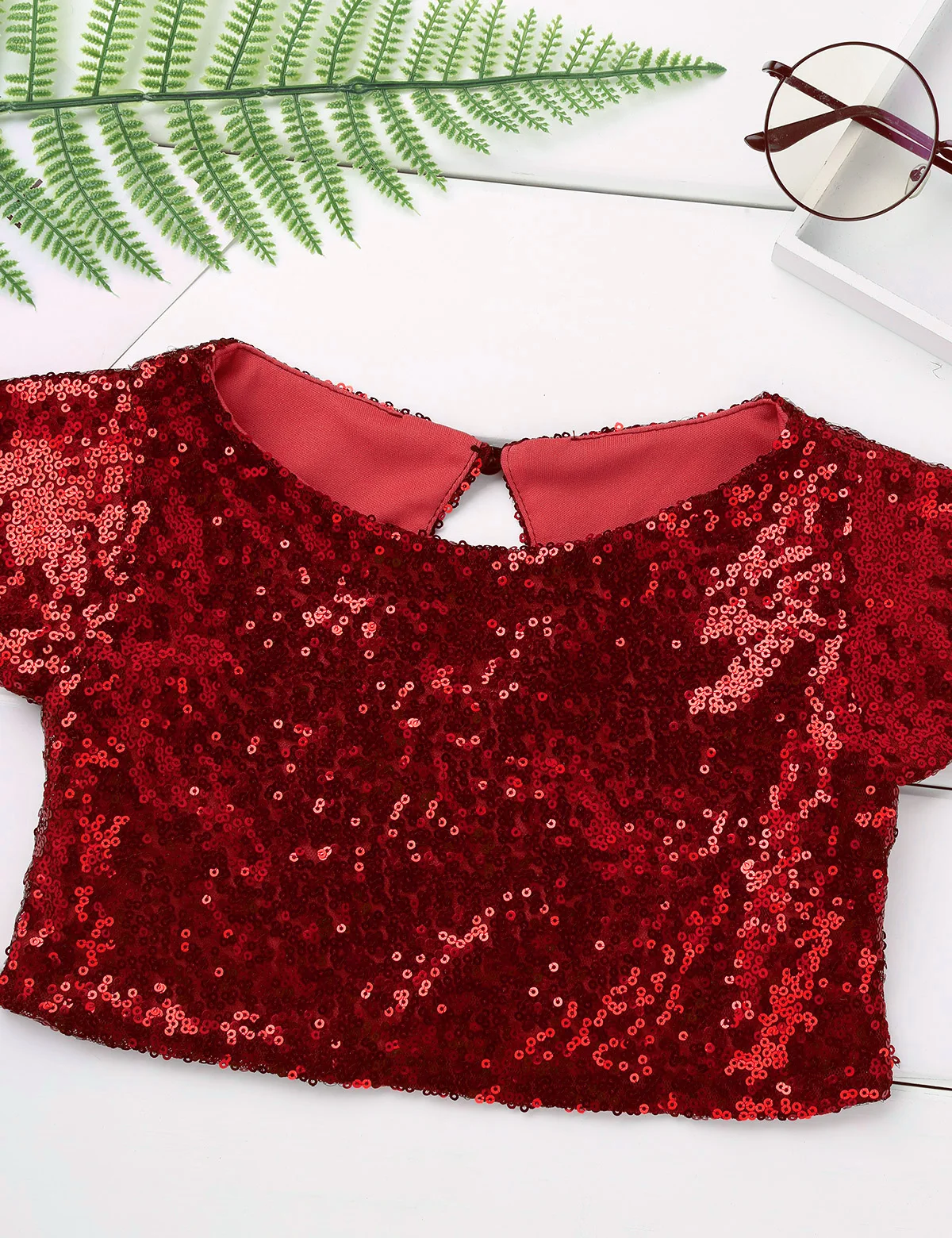 Танцевальные майки для девочек короткий топ с блестящими блестками и вырезом на