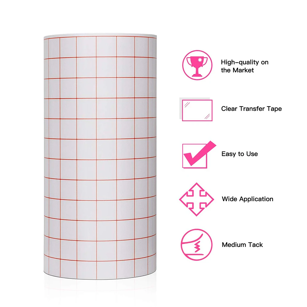 

Adhesive Vinyl Transfer Paper Tape Roll Transparent w/Red Alignment Grid Mid Tack Craft Decals Sheet DIY 30*20cm/100cm