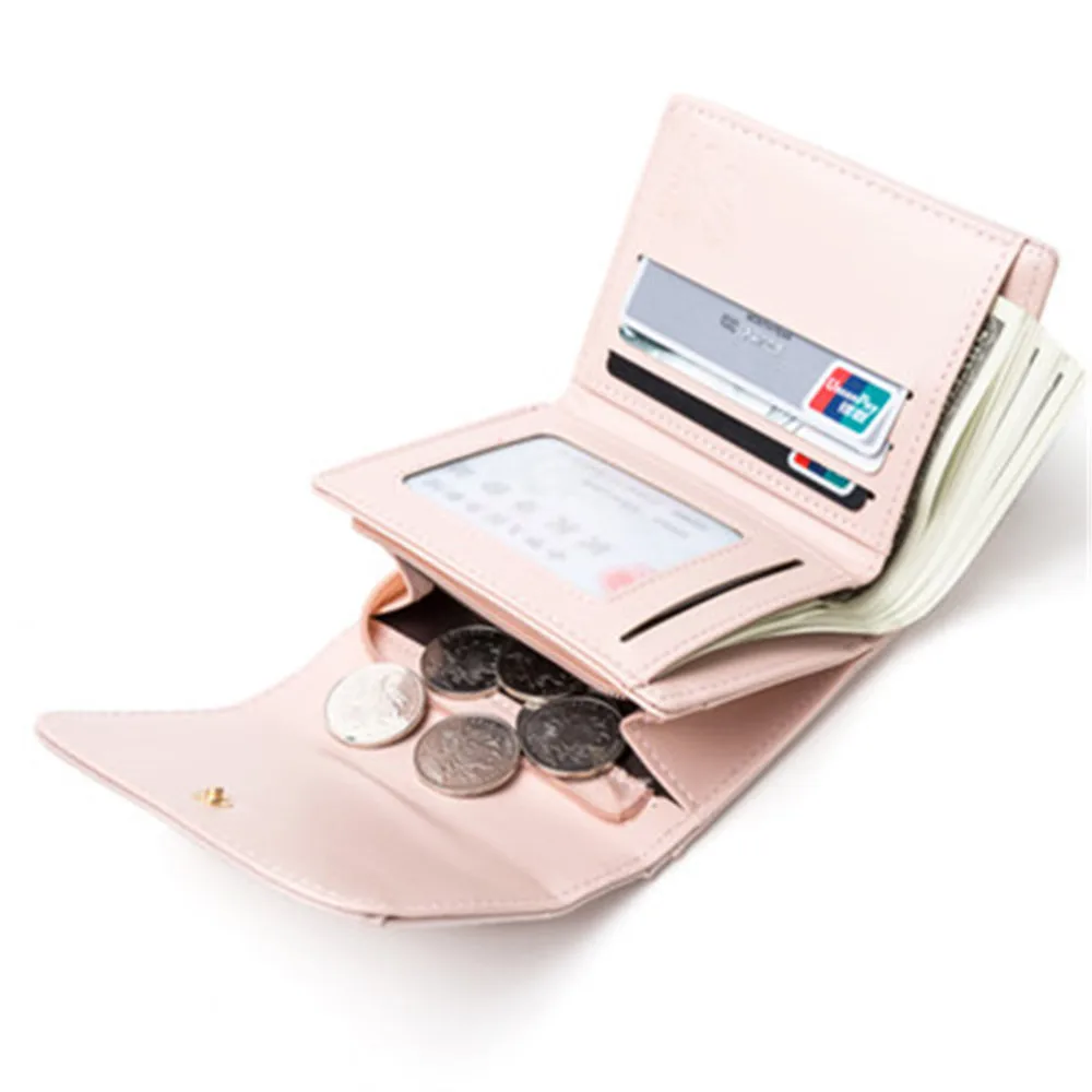 

Short Women's Wallet 219 New Korean Small Fresh Hollow Folding Pu Wallet Student Zip Coin Purse