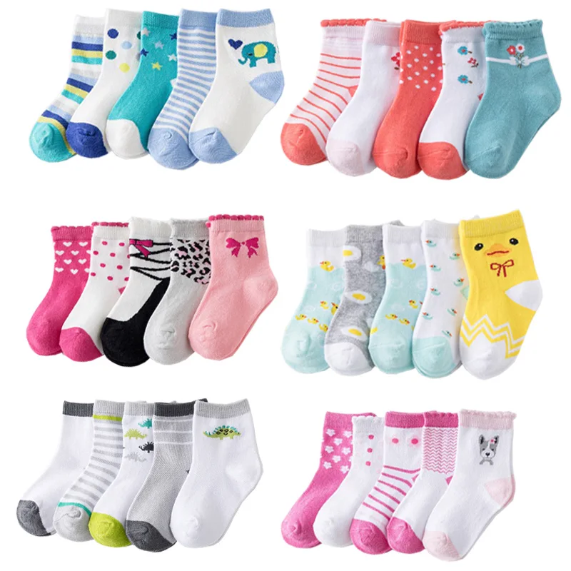 Calcetines de dibujos animados para beb&eacute; y ni&ntilde;a, calcet&iacute;n de punto de algod&oacute;n transpirable para reci&eacute;n nacido, con estampado de coraz&oacute;n, de 0 a 5 a&ntilde;os, 5 par/lote calcetines gordos calcetines ni&ntilde;os algodon-0
