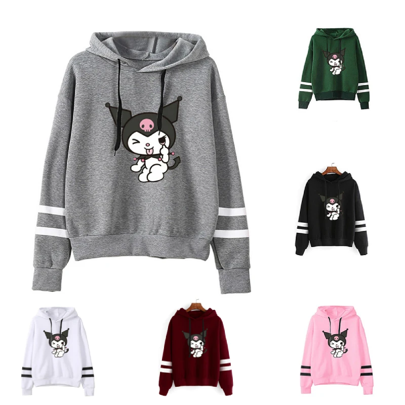 

Kawaii Kuromi Sweatshirt Cartoon Print Oversize Women Spring Autumn Funny Punk Hoodies Anime Plush Toys For Girls Birthday Gift