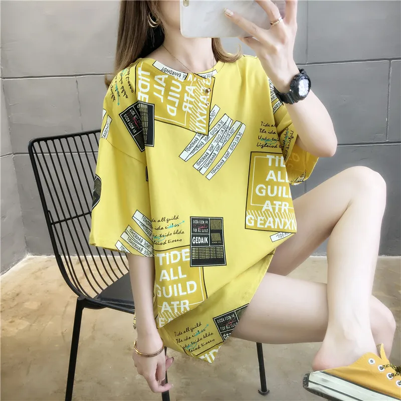 

YEH Women's Half Sleeved Large Size Ins Summer Shirt Compassionate Loose Mid Length Short Sleeved T-shirt Skirt Women T Shirt